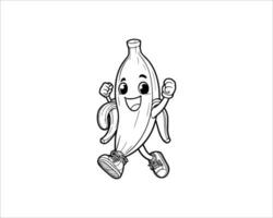 Cute Cartoon of banana illustration for coloring book outline line art. banana mascot design with dynamic pose vector