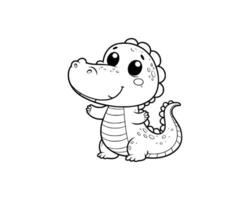 Cute Cartoon of crocodile illustration for coloring book. outline line art. isolated white background vector