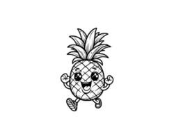 Cute Cartoon of Pineapple illustration for coloring book outline line art. Pineapple mascot design with dynamic pose vector