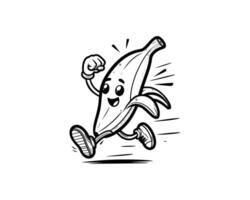 Cute Cartoon of banana illustration for coloring book outline line art. banana mascot design with dynamic pose vector