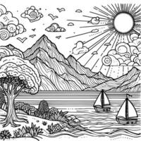 panorama  coloring book black and white. environment vector drawing