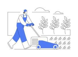 Controlling weeds by mowing isolated cartoon vector illustrations.