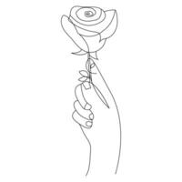 Continuous Beautiful Rose flowers single line art vector drawing of hand holding