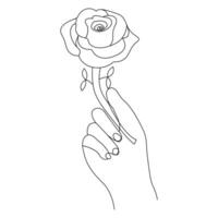 Continuous Beautiful Rose flowers single line art vector drawing of hand holding