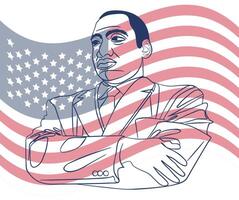 Martin Luther King Jr. Day greeting card design. MLK Day lettering inspirational quote, US flag background vector