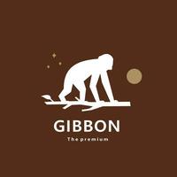 animal gibbon natural logo vector icon silhouette retro hipster