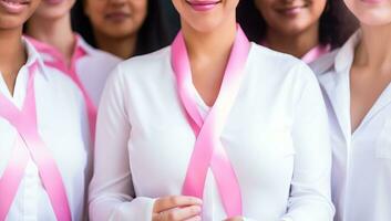 ai generado grupo de mujer secundario cáncer conciencia. ai generado. foto