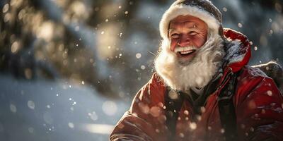 ai generado retrato de un contento mayor hombre en invierno parque. Navidad y nuevo año concepto. ai generado. foto