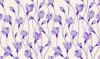 Seamless simple art internimed branches with creative flowers buds pattern. Vector hand drawn. Purple abstract ditsy floral on a light background. Design for fashion, textile, fabric, wallpaper