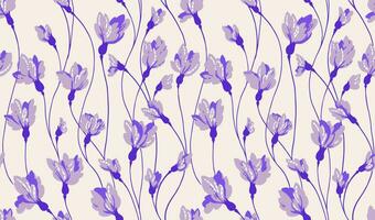 Seamless simple art internimed branches with creative flowers buds pattern. Vector hand drawn. Purple abstract ditsy floral on a light background. Design for fashion, textile, fabric, wallpaper