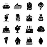 Pack of Desserts Glyph Icons vector