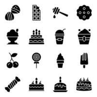 Sweets and Desserts Glyph Icons Pack vector