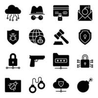 Pack of Computer Hacking and Cybercrime Icons vector