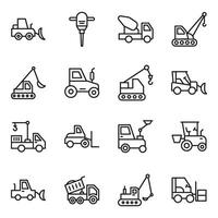 Construction Vehicles Line Icon Set vector