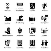 calefacción dispositivos glifo vector íconos