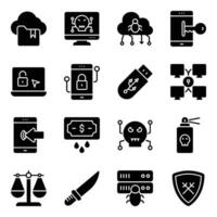 Pack of Hacking and Cybercrime Icons vector