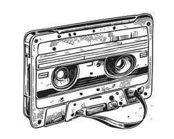 Audio cassette retro sketch hand drawn sketch Music Vector illustration