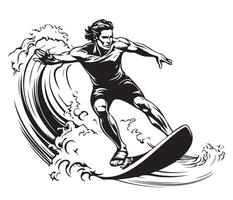 Surfer in wave brush ink sketch vector