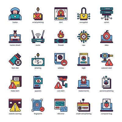 Hacker Attack icon pack for your website design, logo, app, and user interface. Hacker Attack icon filled color design. Vector graphics illustration and editable stroke.