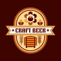 Beer logo in simple geometric style with barrel, barley spikes, hop cone. Icons, geometric shapes. Good for branding, decoration of food package, cover design, decorative prints vector