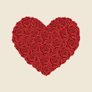 corazón hecho de rojo rosas con rosario en blanco antecedentes. fiesta diseño elemento para contento san valentin día, salvar el fecha saludo tarjeta, boda, compromiso evento. vector