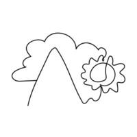 One line drawing of sun and mountains on white background vector