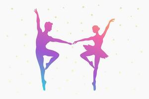 Silhouette of couple dancing ballet. Girl ballerina and boy dancer. Vector illustration.