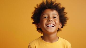 AI generated Laughing Black Boy isolated on Minimalist Background. DEIB, Diversity, Equity, Inclusion, Belonging photo