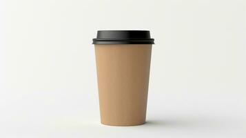 AI generated Blank Take Away Kraft Coffee Cup on White Background photo