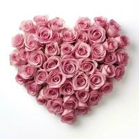 AI generated Heart of Roses on White Background. Love, Valentine, Affection photo