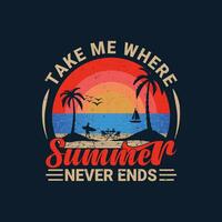 Summer time retro vintage summer t-shirt Design. vector