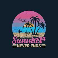 Summer time retro vintage summer t-shirt Design. vector