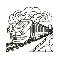 Coloring book High speed train on rails vector