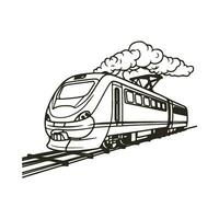 Coloring book High speed train on rails vector