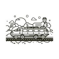 Coloring book High speed train on rails vector