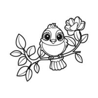 Coloring book cute birds Sitting on a tree branch vector