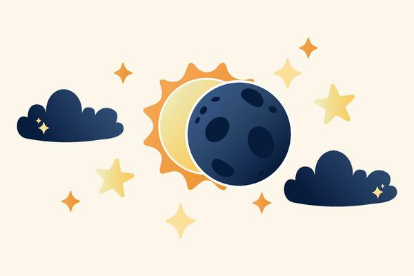 Illustration of solar eclipse in flat cartoon style