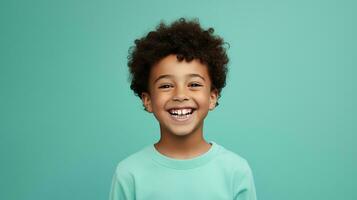 AI generated Laughing Black Boy isolated on Minimalist Background. DEIB, Diversity, Equity, Inclusion, Belonging photo