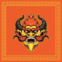 Head dragon with Chinese ornament background vector