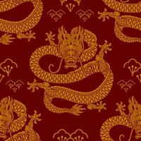 Seamless pattern happy chinese new year 2024 the dragon zodiac sign with asian elements paper cut style on color background. vector