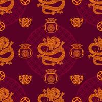 Seamless pattern happy chinese new year 2024 the dragon zodiac sign with asian elements paper cut style on color background. vector