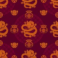 Seamless pattern happy chinese new year 2024 the dragon zodiac sign with asian elements paper cut style on color background. vector