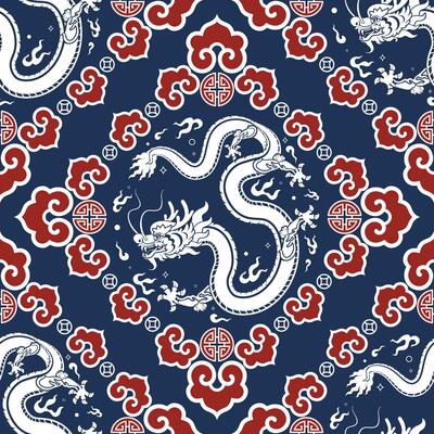 Seamless pattern happy chinese new year 2024 the dragon zodiac sign with asian elements paper cut style on color background.