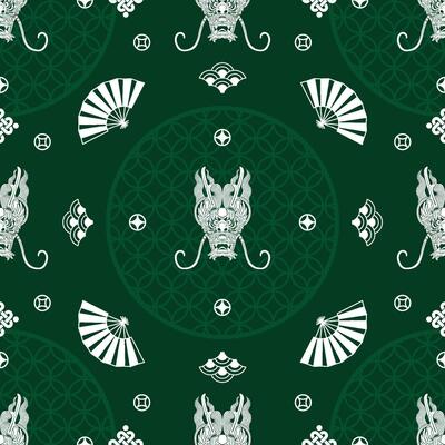 Seamless pattern happy chinese new year 2024 the dragon zodiac sign with asian elements paper cut style on color background.