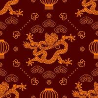 Seamless pattern happy chinese new year 2024 the dragon zodiac sign with asian elements paper cut style on color background. vector