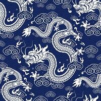 Seamless pattern happy chinese new year 2024 the dragon zodiac sign with asian elements paper cut style on color background. vector