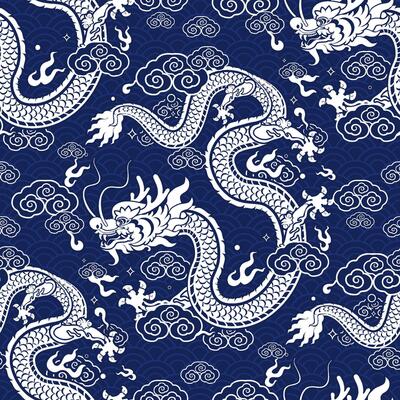 Seamless pattern happy chinese new year 2024 the dragon zodiac sign with asian elements paper cut style on color background.