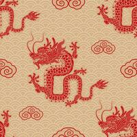 Seamless pattern happy chinese new year 2024 the dragon zodiac sign with asian elements paper cut style on color background. vector