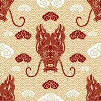 Seamless pattern happy chinese new year 2024 the dragon zodiac sign with asian elements paper cut style on color background. vector