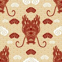 Seamless pattern happy chinese new year 2024 the dragon zodiac sign with asian elements paper cut style on color background. vector